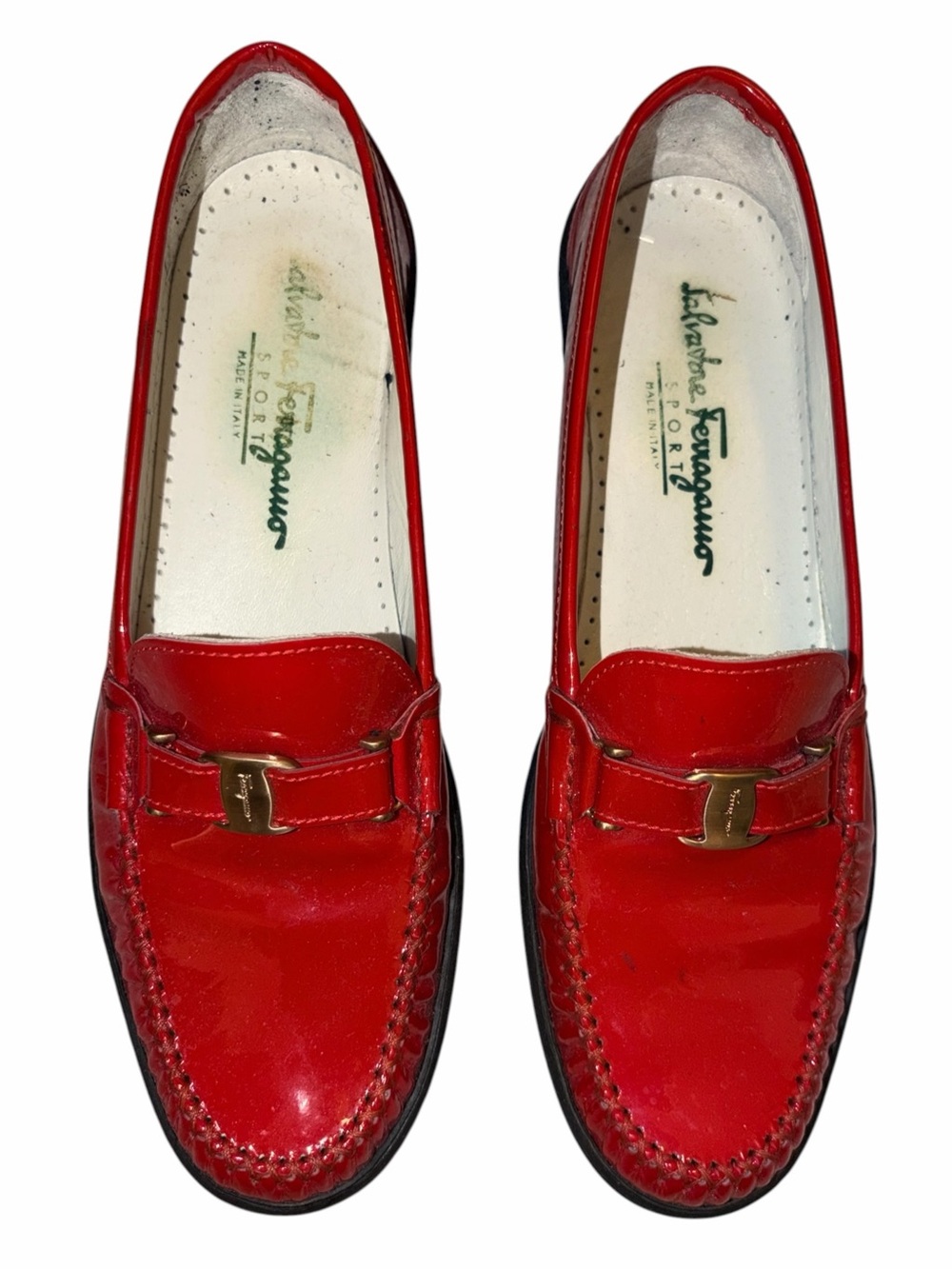 Vintage Salvatore Ferragamo Red Patent Leather Horsebit Loafers 8 B Made Italy - Picture 3 of 10